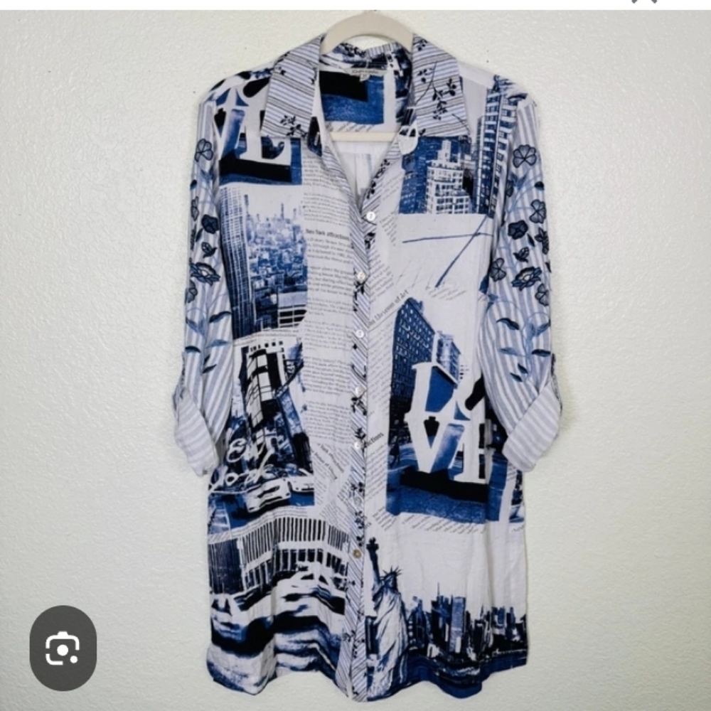 John Mark NY Graphic Navy and White Button Down Dress